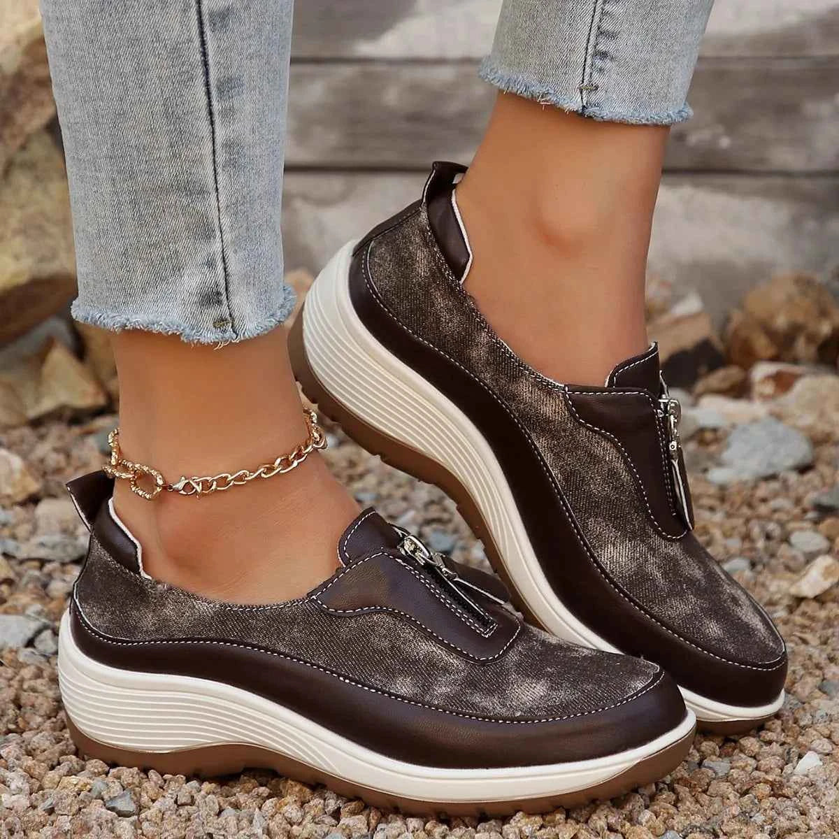 Round Toe Platform Wedge Sneakers with Zip 5437355a422445c283aa8856cc781b96-Max-Origin