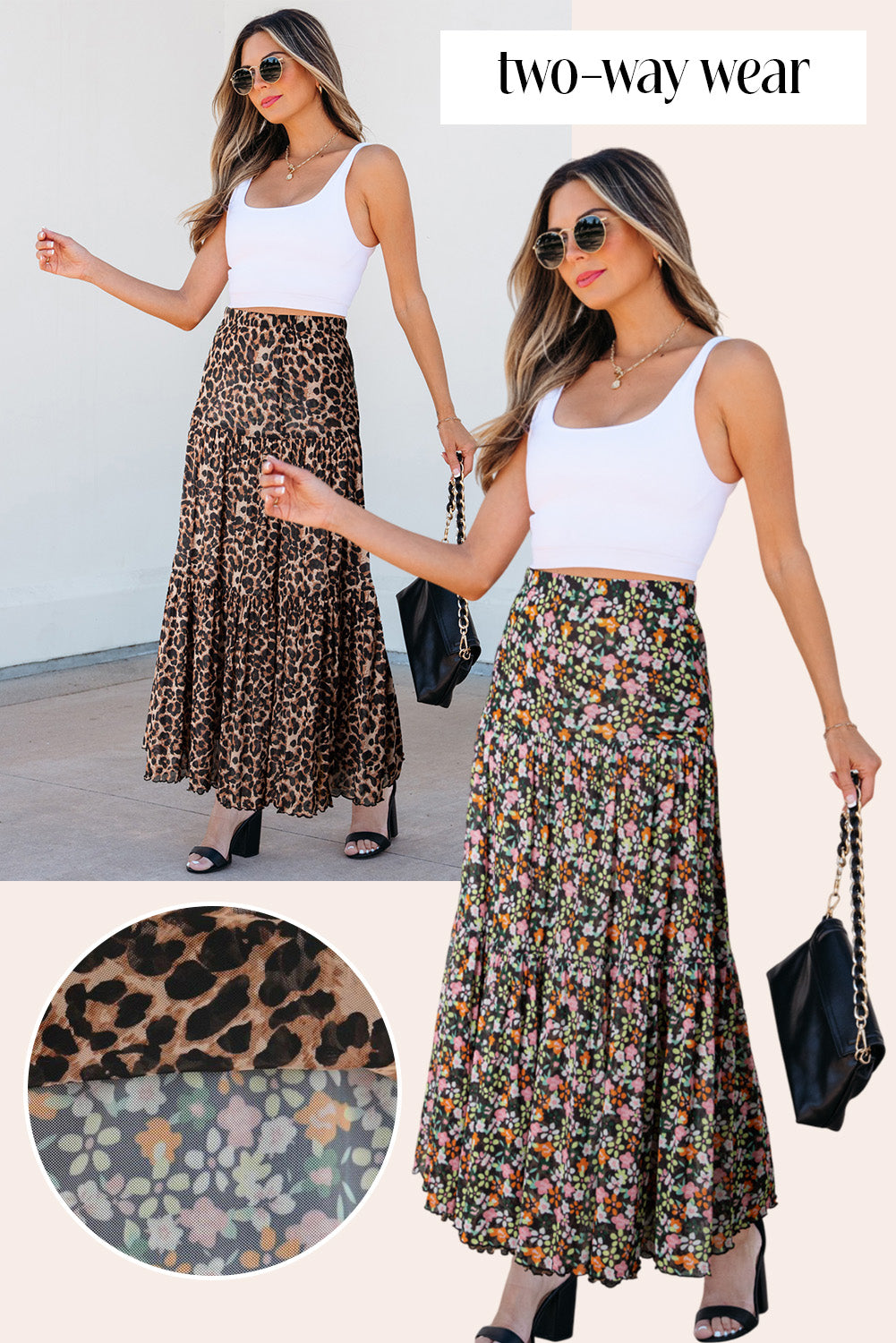 Brown Leopard Floral Reversible Ruffle Hem Maxi Skirt 5441659521a62e7b