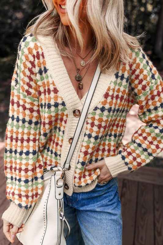 Seraxie Pattern Knit Front Sweater Multicolour 5445d3ec-5acc-41c0-bbb3-ee32bc05baaa
