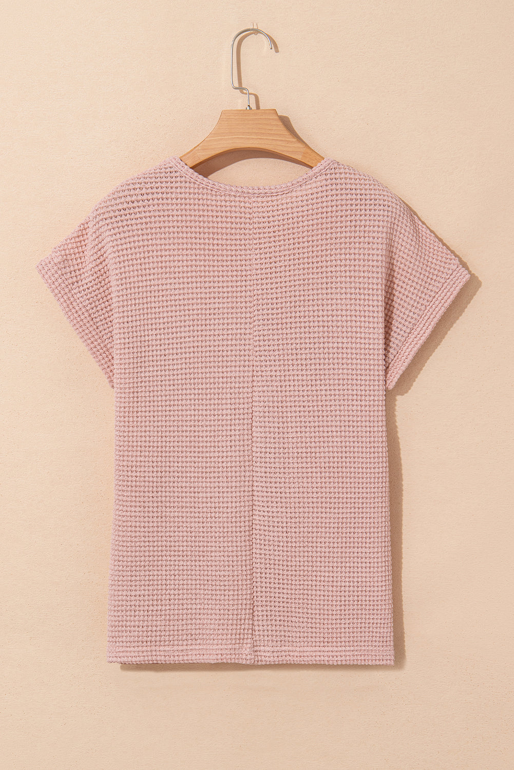 Mist Green Hollow Patchwork Waffle Knit Top 5458ee98370d3176