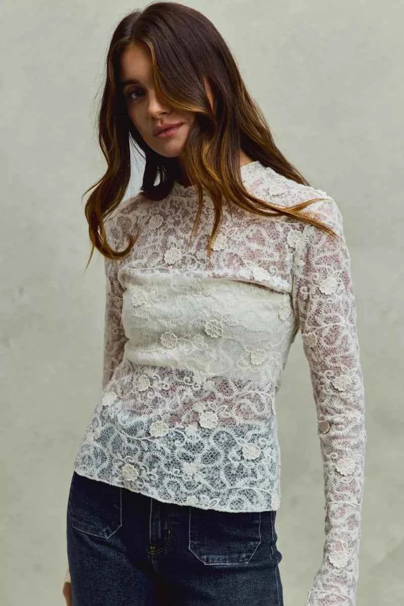 SO ME Lace Long Sleeve 3d Effect Floral Layering Top 5460b38de3214f20a8074acdea1beaca-Max-Origin