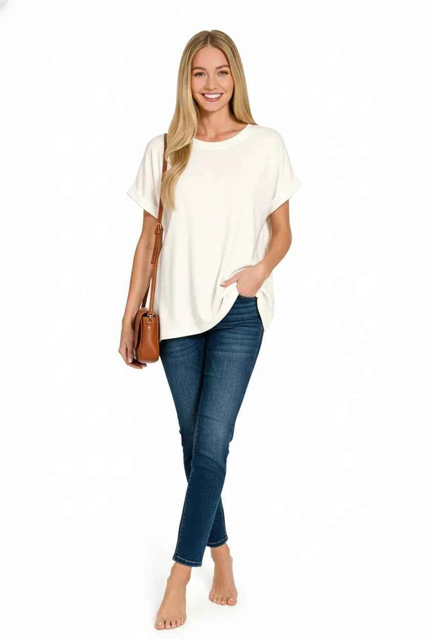 Zenana Soft Melange Hacci Short Sleeve Round Neck Top 54610956-19f5-43ef-9aec-f1f0ab122108-Max-Origin