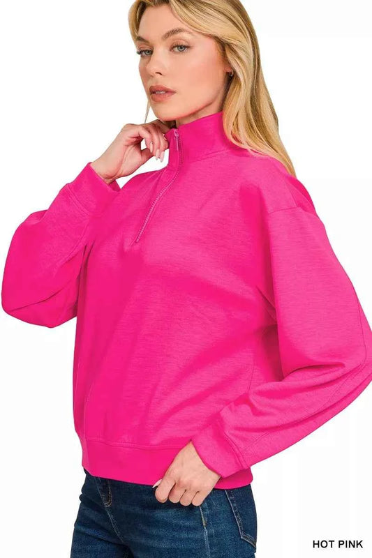 Zenana Scuba Half Zip Pullover Sweatshirt 546dbcb5b87241bbb5d693713e9013cb-Max-Origin