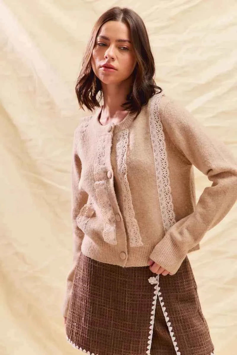 SO ME Front Lace Trim Button Cardigan Sweater 546f6366dcaa436cab51bf51d50e7644-Max-Origin