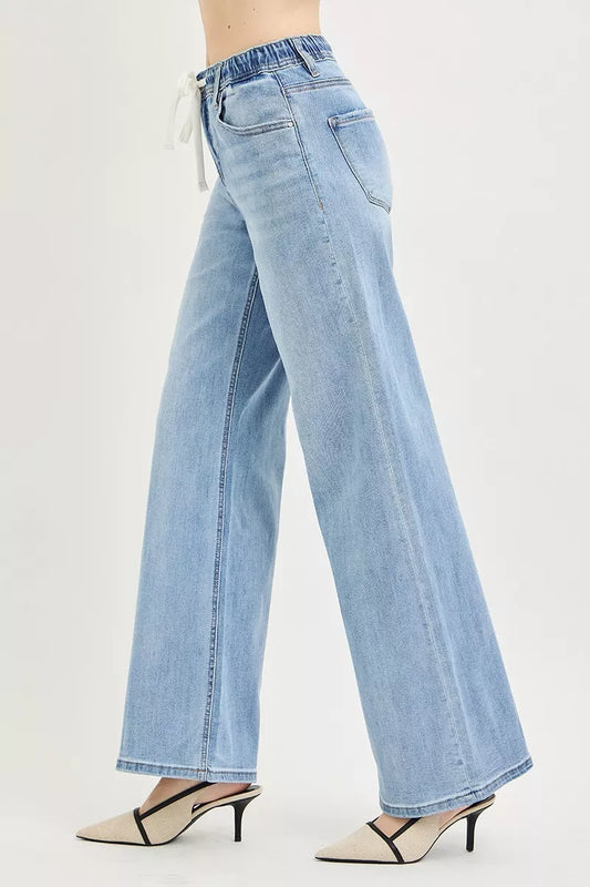 Elastic Band Slouchy Wide Jeans with Drawstring 54732150-214a-43af-8b8d-e0f27362a21c-Max-Origin