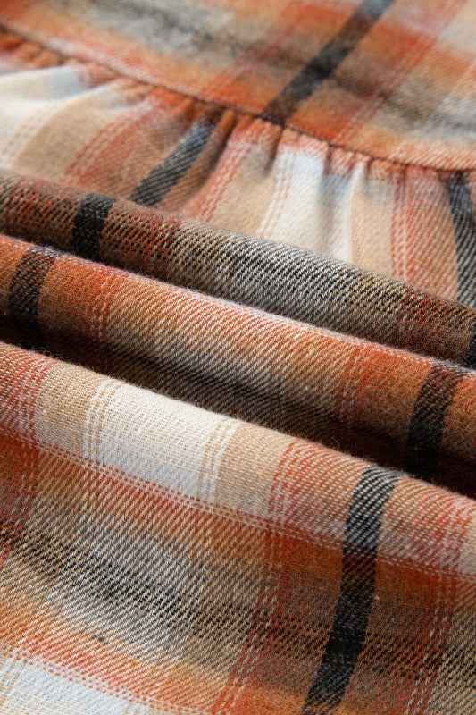 Plaid Patchwork Pocketed Ruffle Hem Shirt Dress 54755252-3f24-48df-9e0e-0630dc908425