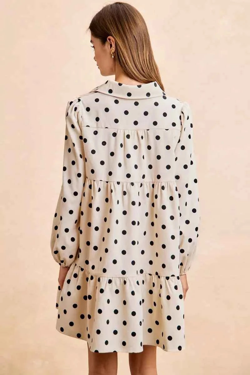 BiBi Polka Dot Corduroy Collared V Neck Dress 5477aeb27804484db53aec0836239cee-Max-Origin
