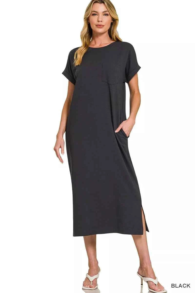 Zenana Round Neck Short Sleeve Midi Dress BLACK 547b385939b14cdd9ec7f0352853b4a4-Max-Origin