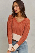 SO ME Chenille Cable Knit V Neck Contrast Cropped Sweater RUST 548a6539d7bb4afb9bd04effd20185f8-Max-Origin