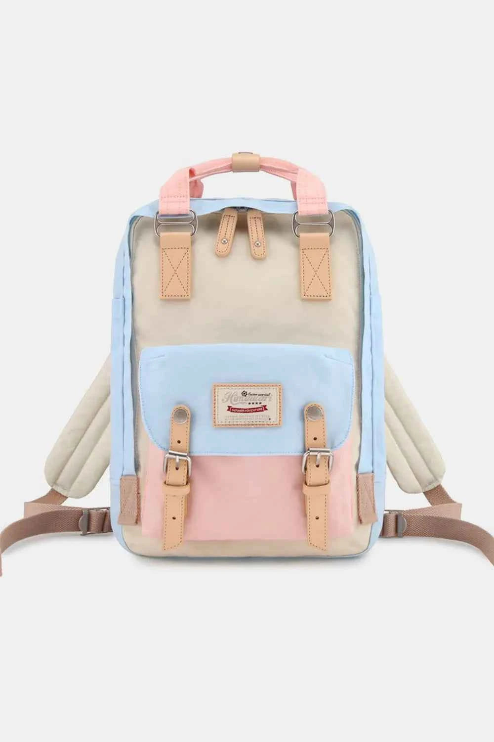 Himawari Contrast Waterproof Nylon Backpack Bag Pink Blue Ivory One Size 548b1c2d-b147-4417-872a-f1abcffff71b-Max