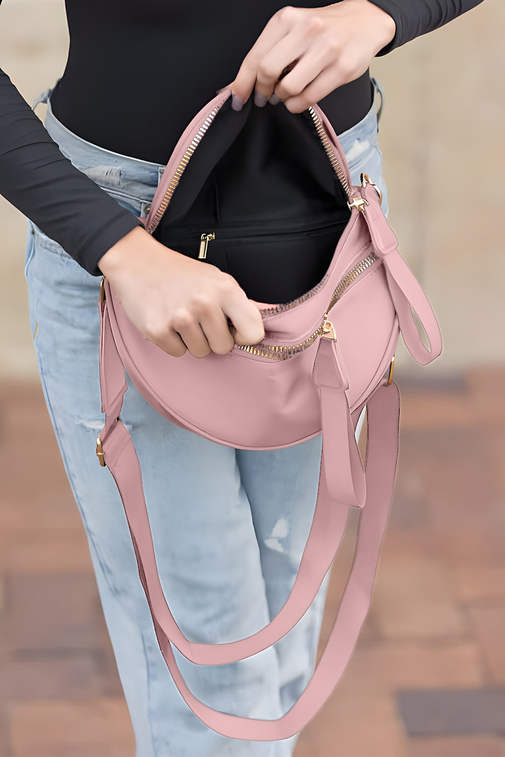 Bright Pink Strap Double Zipper Crossbody Bag 548ce319ed7e386b