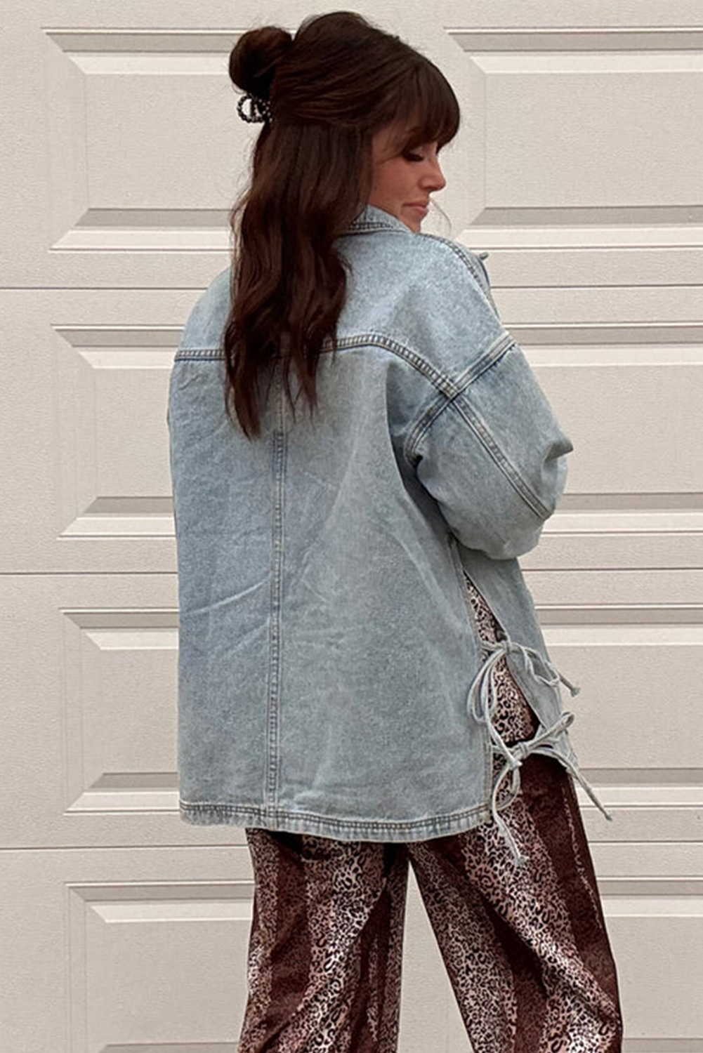 Beau Blue Multi Patched Pockets Side Tie up Boyfriend Style Denim Jacket 548da1dcdaf5ff78