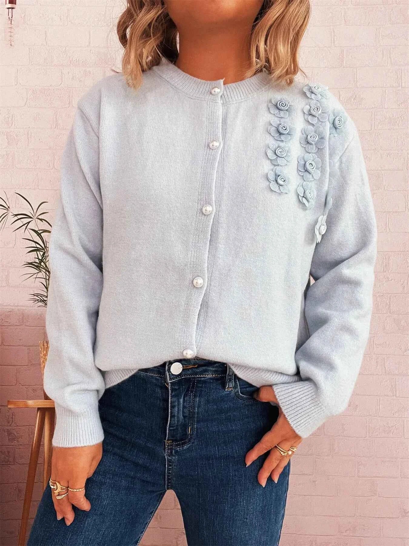 Flower Button Up Long Sleeve Cardigan 54943e8d40274ff7819be9bb83826cc8-Max-Origin