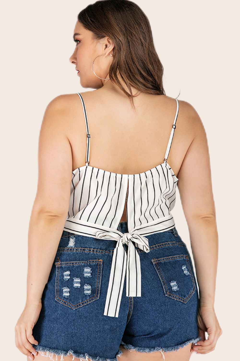 Plus Size Striped Tie-Back Cropped Cami 54959dbd5991475b83541b71dc0a065c-Max
