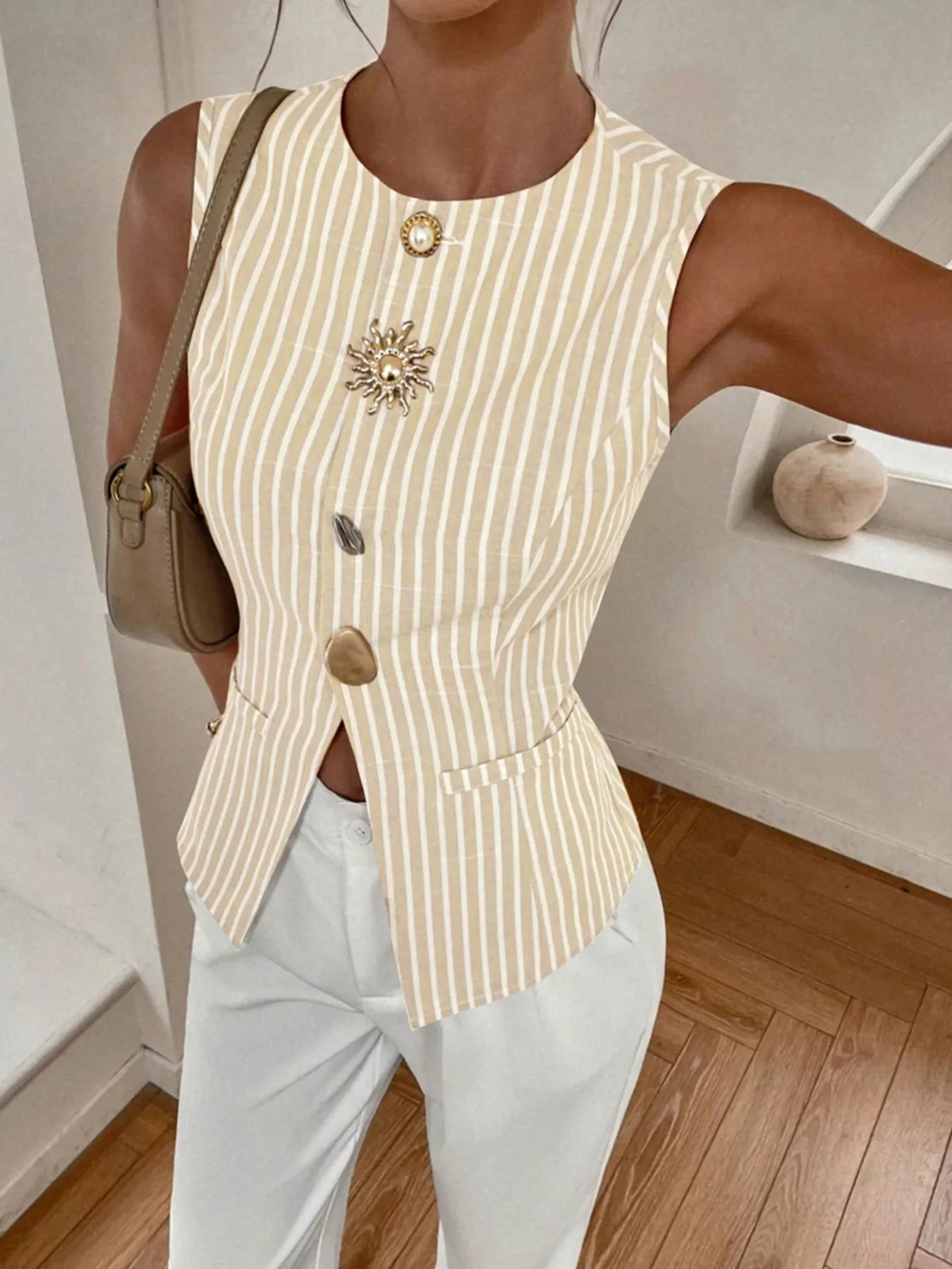 Striped Button-Down Vest Pastel Yellow 5497d74fc2ac402a8eb27dfde8a6f234-Max-Origin