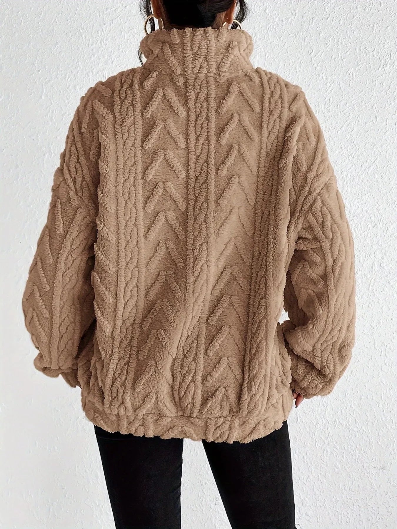 Quarter Zip Dropped Shoulder Sherpa Sweatshirt 549ec576d06a42bca18a685b4f0e0da9-Max-Origin