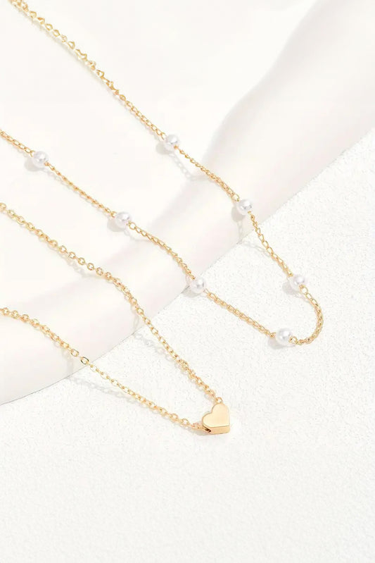 Gold Pearl Heart Chain Necklace 549f8f84797fb5e2