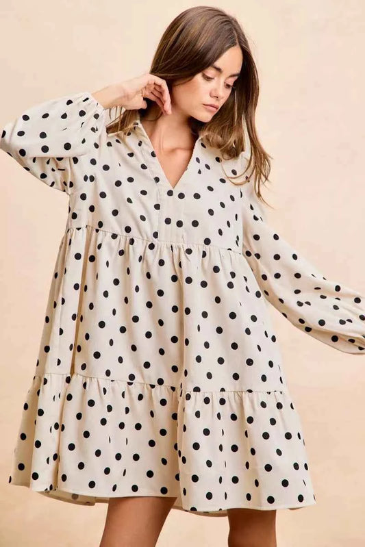 BiBi Polka Dot Corduroy Collared V Neck Dress 54aa97fc5f6a4d0594ff51817ed0b5f3-Max-Origin