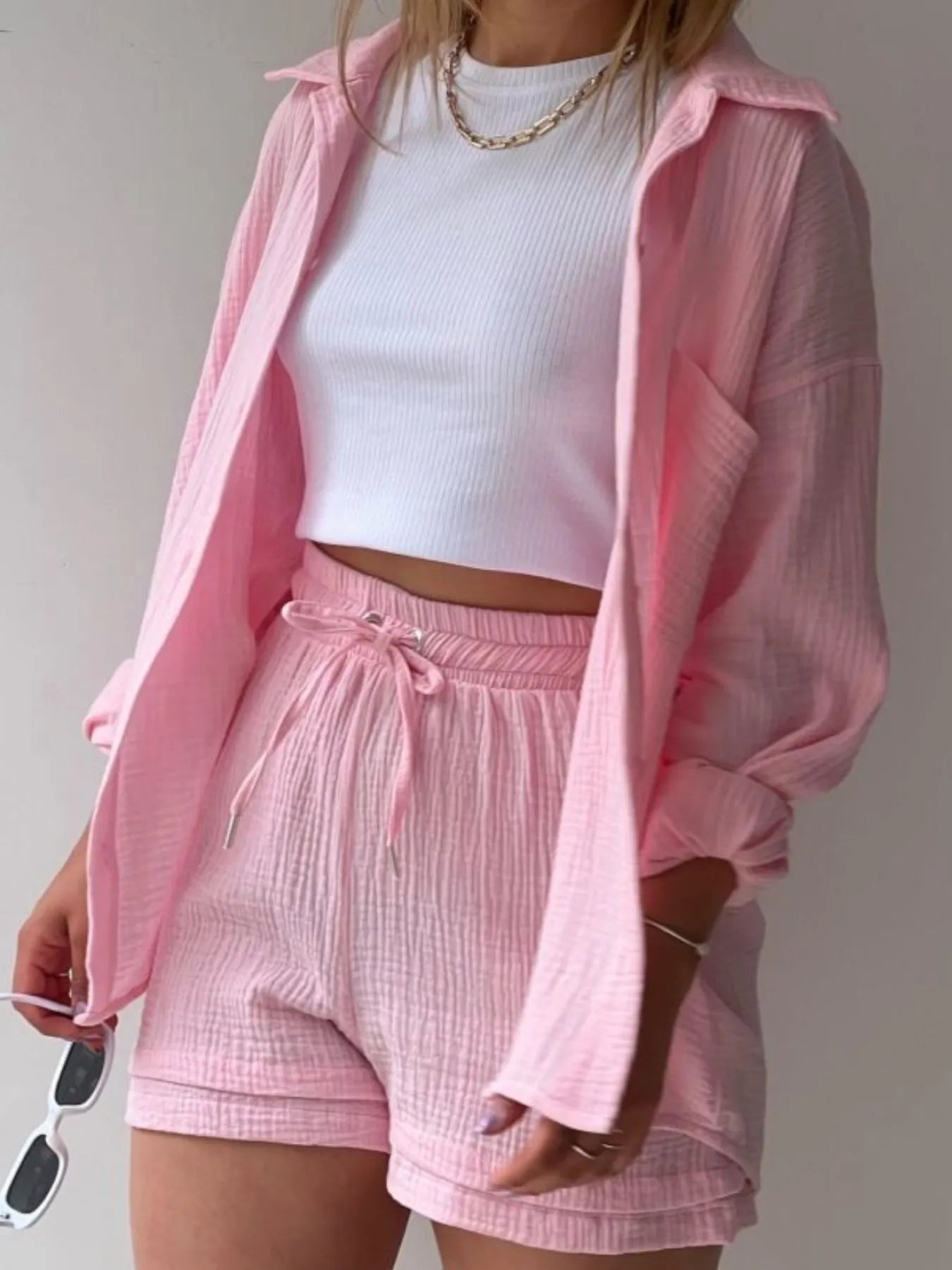 Textured Button Up Shirt and Shorts Set 54abcf06-c78a-4311-84dc-5d8d41d375eb-Max-Origin