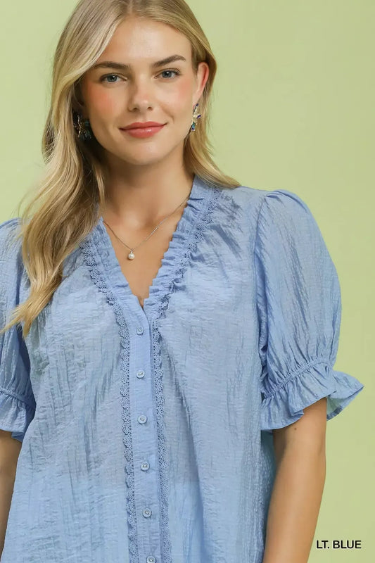 Textured Button-Front Puff Sleeve Top 54c00f62-cc88-480b-a372-d0b2609aa6a3-Max-Origin
