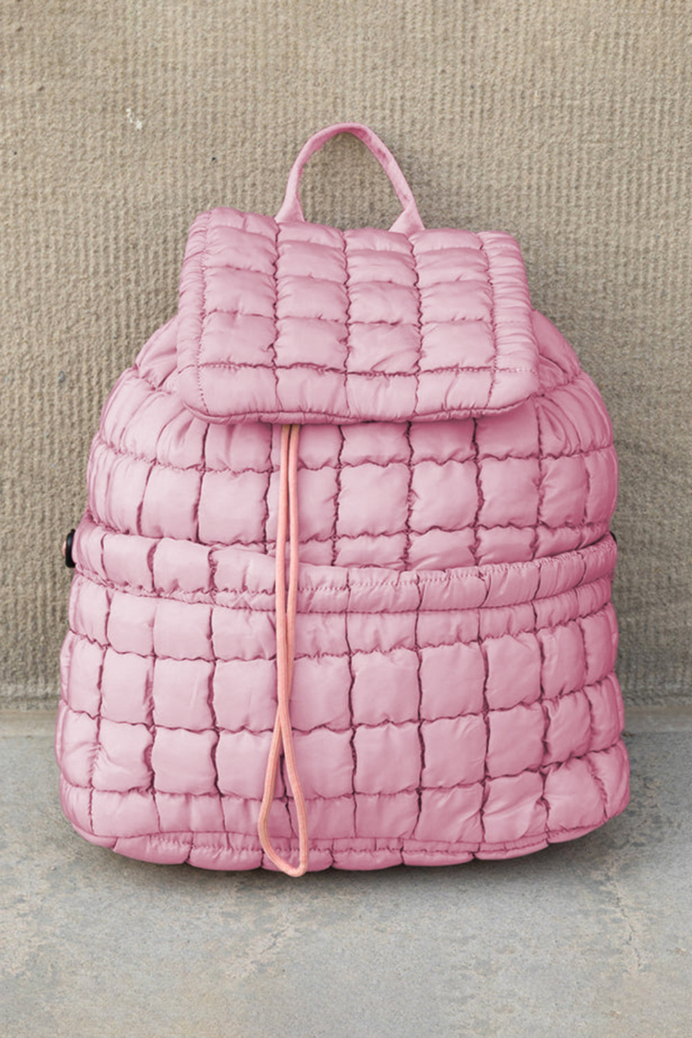 Pink Solid Flapped Quilted Puffer Backpack 54cbb75d0bade2b2