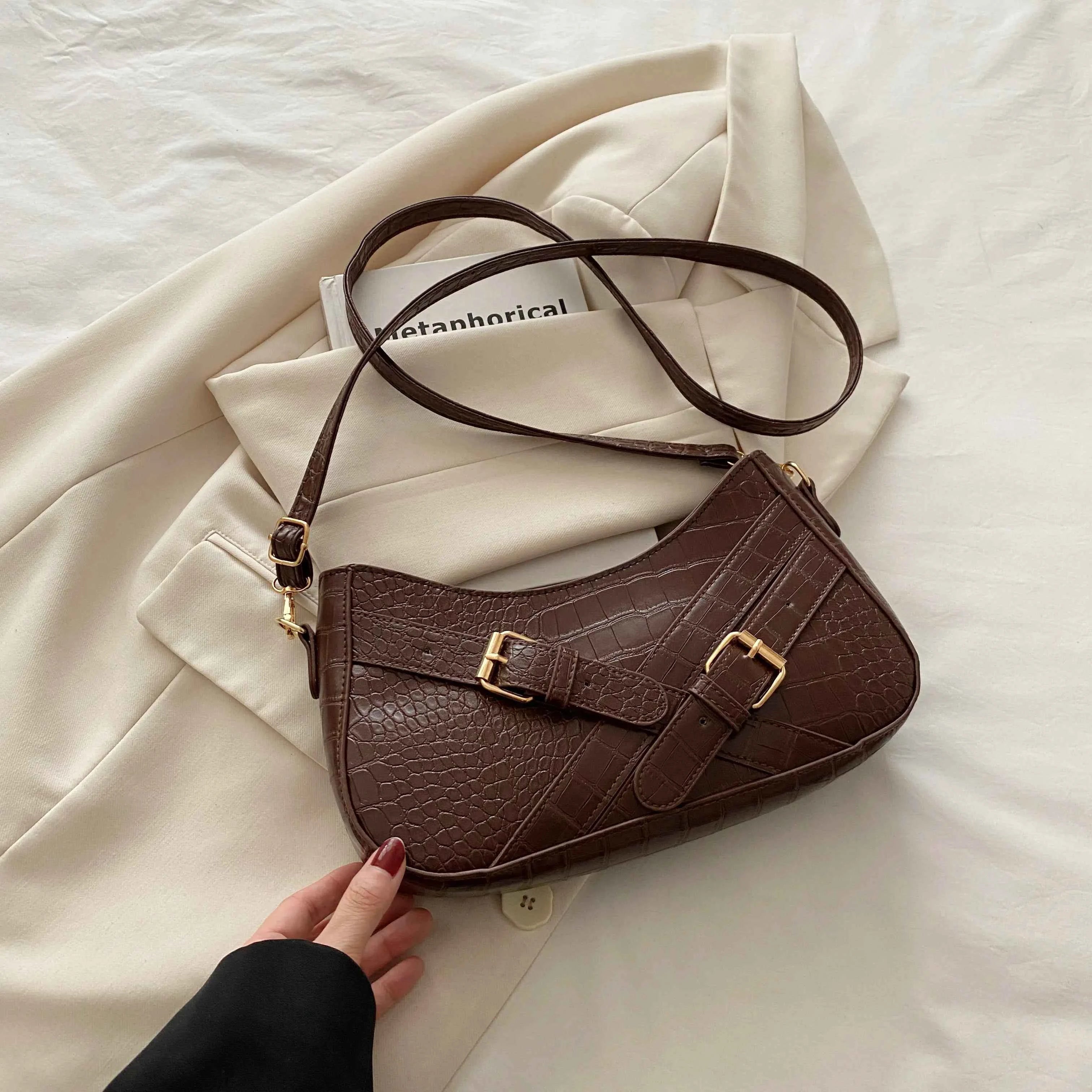 Crocodile Pattern Underarm Shoulder Bag Coffee onesize 54d03100d0254e959ef18037af880b64-Max-Origin