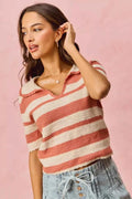SO ME Stripe Short Sleeve Cropped Sweater CREAM PINK 54d08f3ea5784d7fa927cc8154311c17-Max-Origin