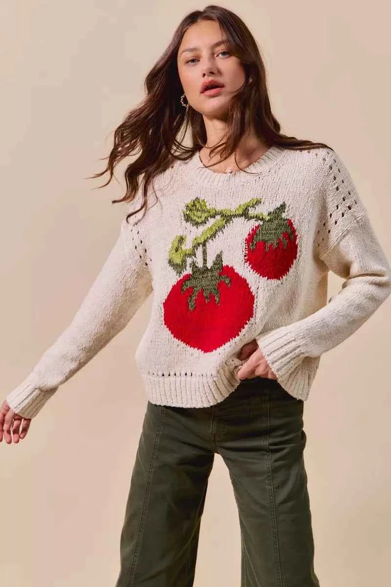 SO ME Vegetable Round Neck Long Sleeve Sweater 54d787812fbe4d87b19abbea6421caaf-Max-Origin