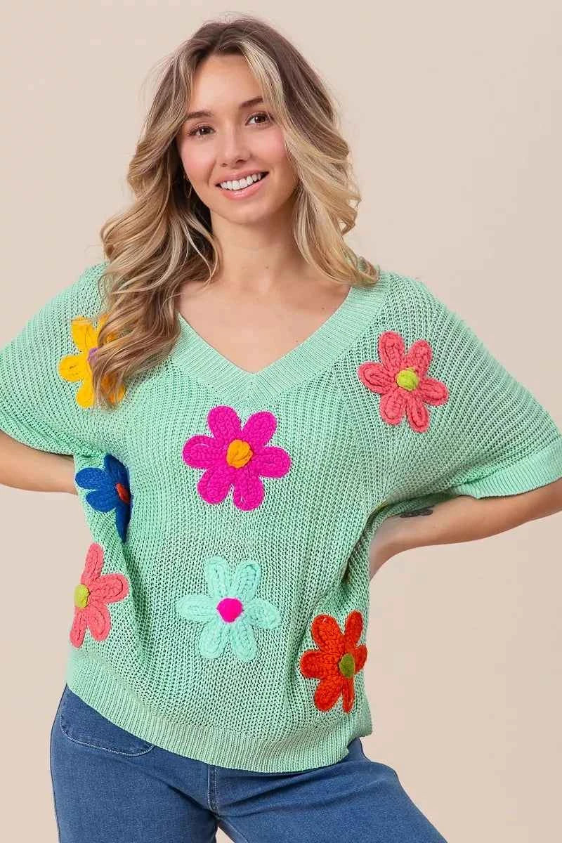 BiBi Flower Patches Dolman Sleeve Lightweight Sweater 54d907d96bdb4254b303aa2fd68b1dee-Max-Origin