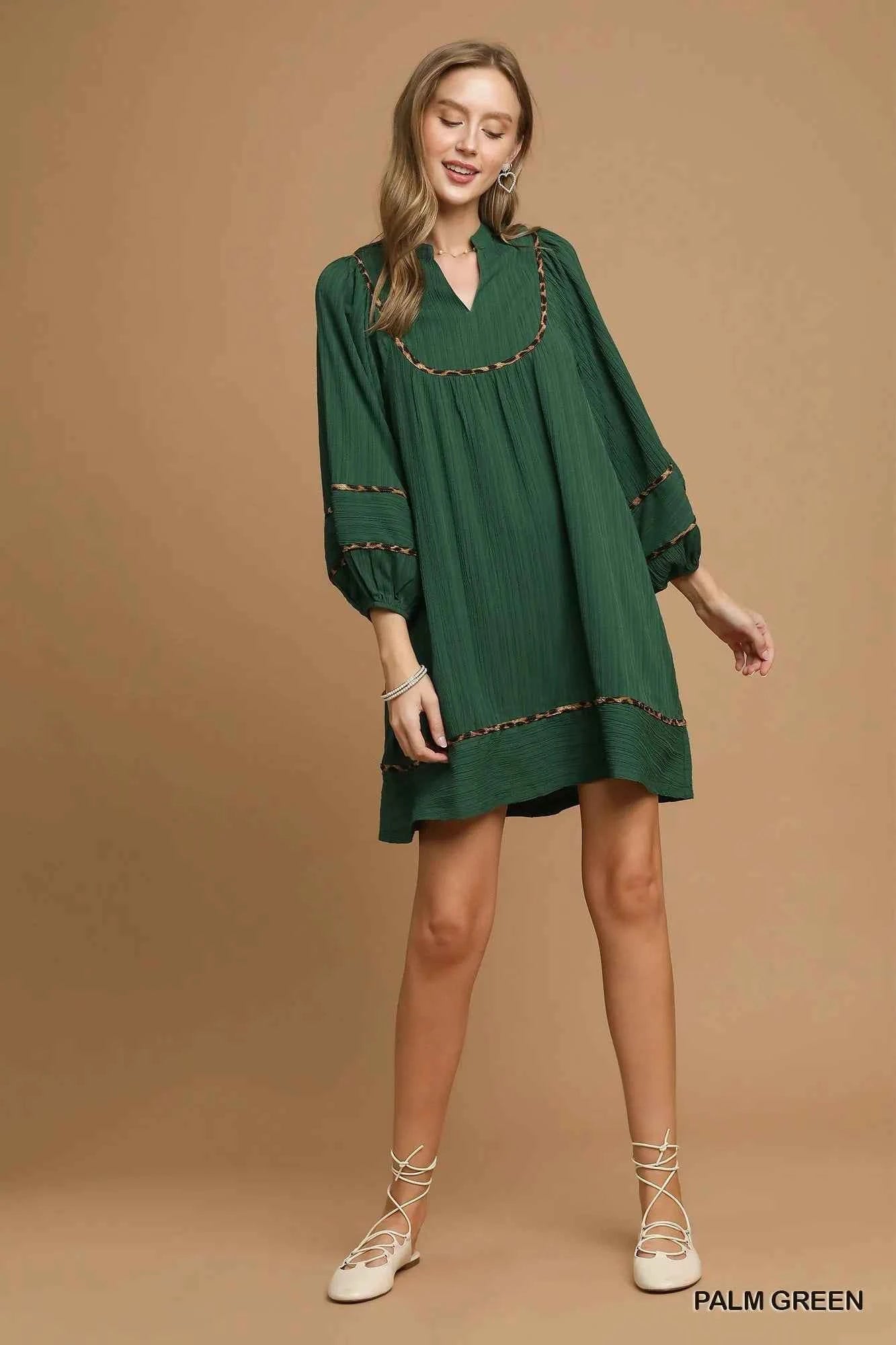 Umgee Textured Babydoll Dress with Leopard Trim 54e6bf55-aef8-4085-8e9c-ff1546d87fc4-Max-Origin