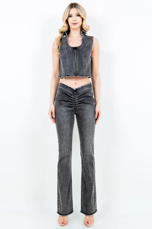 Zip Up Washed Cropped Denim Vest - Raw Hem Slim Fit 54ead561-120e-419d-a8f8-6c29c977d6f7-Max