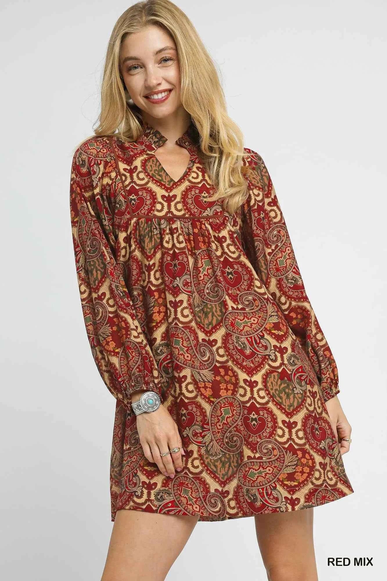 Umgee Boho Mix Paisley Babydoll Dress RED MIX 54ef4027-9f74-4536-8568-d85b7cee35b3-Max-Origin