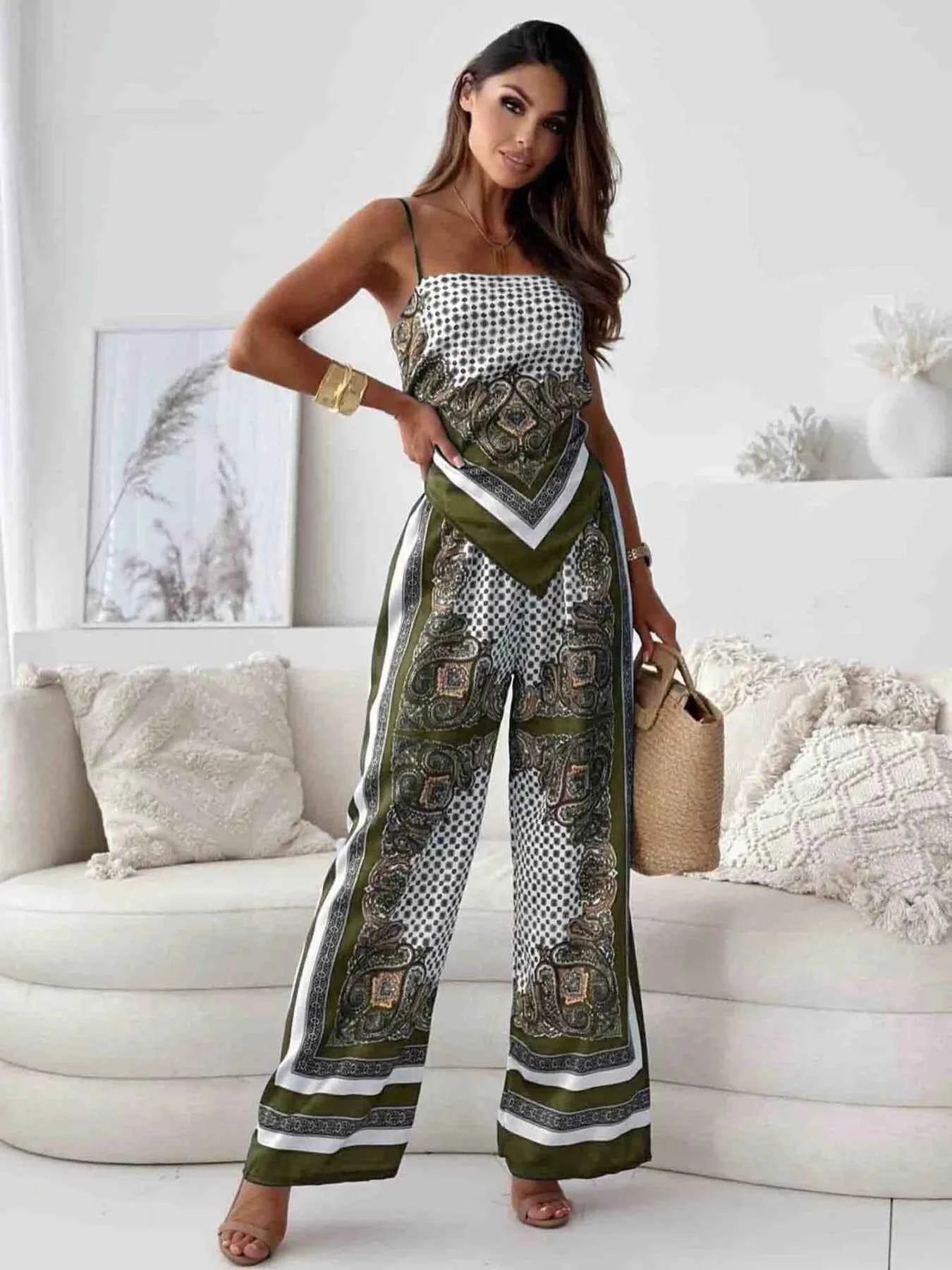 Tie Back Printed Cami and Pants Set Green 54f10ff5113c4f419052db86707f5b63-Max-Origin