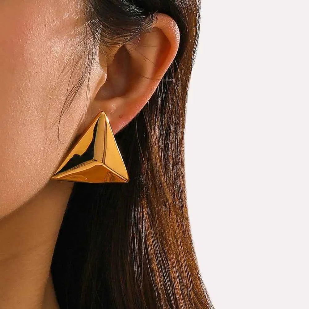 Stainless Steel 3D Triangle Earrings Gold One Size 54f6ea0d-4364-4b95-8af8-99226f1b8e2d-Max
