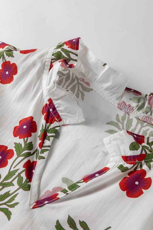 Floral V-Neck 3/4 Puff Sleeve Mini Dress 54f6ff34-cd77-4670-b965-9270c68b4b7b