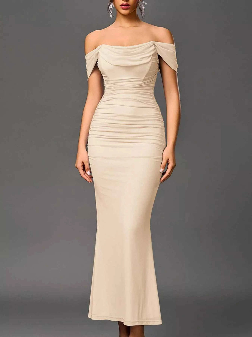 Off-Shoulder Ruched Mermaid Maxi Dress 54fd129c-36b9-473f-95dd-585b6a60f3b0-Max-Origin