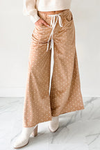 Khaki Polka Dot Print Drawstring Wide Leg Pants 550b9656b3c59226