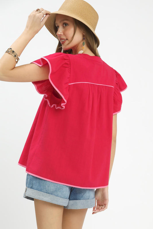 Contrast Trim Babydoll Blouse 550d7418-f727-409f-930a-cce9eaff6613-Max