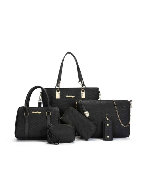 6-Piece Leather Textured Bag Set Black onesize 55117b9e-68e2-4705-bd97-258fd4a4e977-Max-Origin