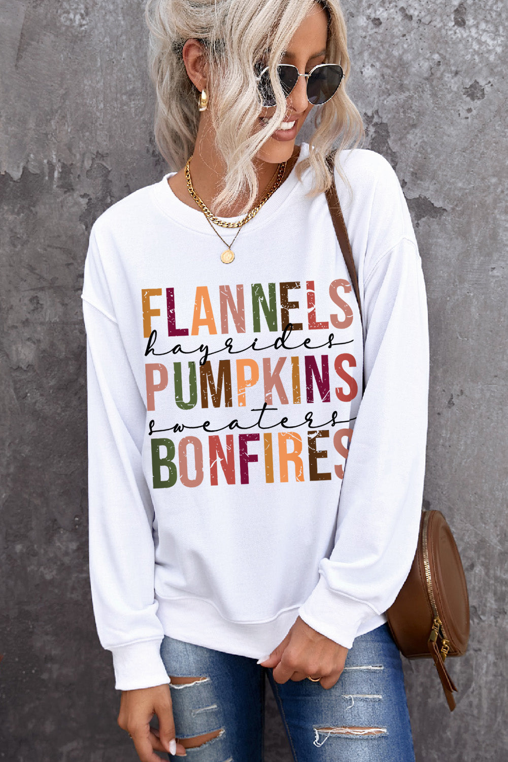Beige FLANNELS PUMPKINS BONFIRES Graphic Drop Shoulder Sweatshirt 5517a6508675087b
