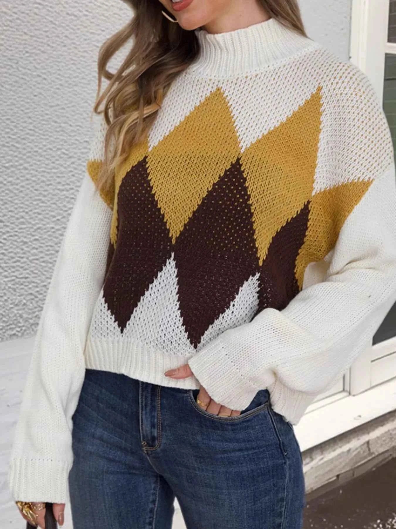 Diamond Pattern Turtleneck Sweater Multicolor 551a596d-c1c4-4d1d-a499-d66e53c2bc8c-Max-Origin