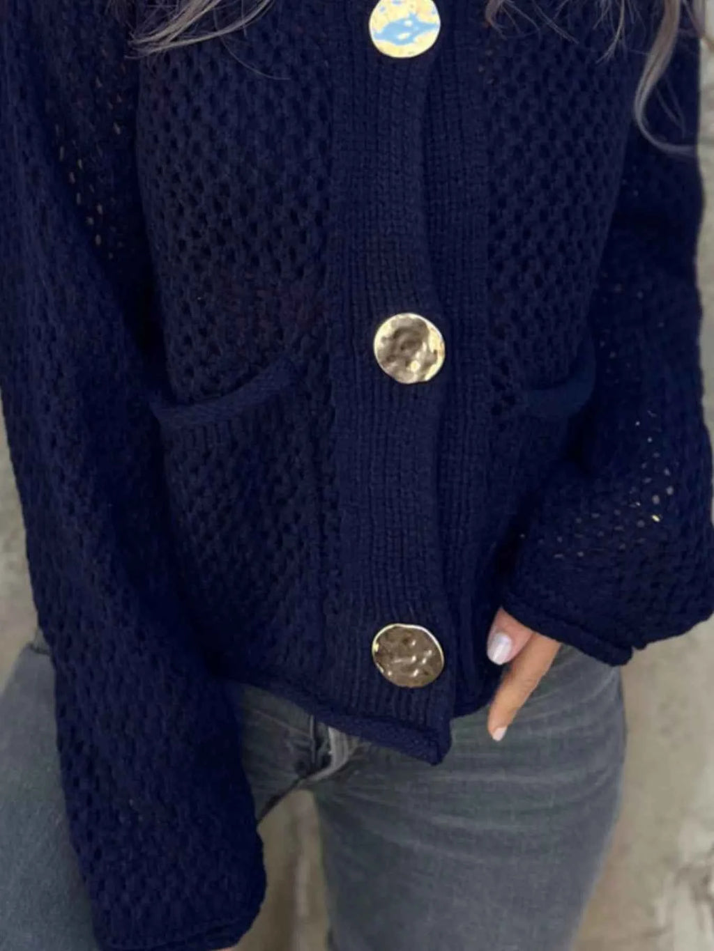 Crochet Button Up Long Sleeve Cardigan 551e0331-a2a5-4169-ac98-a29715b6ce8c-Max-Origin