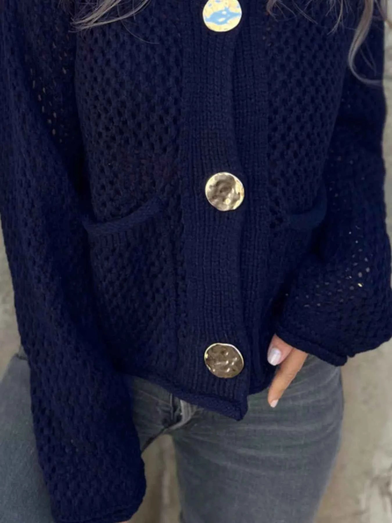 Crochet Button Up Long Sleeve Cardigan 551e0331-a2a5-4169-ac98-a29715b6ce8c-Max-Origin