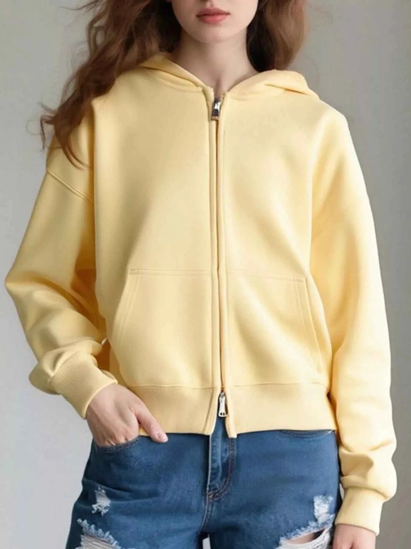 Full Size Casual Zip-Up Long Sleeve Hoodie Plus Size Yellow 5520563f-ff53-4ec4-b59e-fc2cc5d8b9c9-Max-Origin