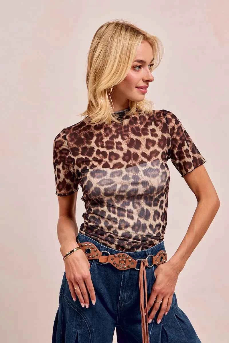 BiBi High Neck Leopard Mesh Short Sleeves Top 552d7d10d20b4ca8b81e35ffd0f1a26f-Max-Origin