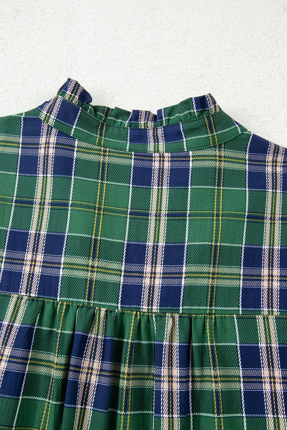 Green Plaid Print Frill Neck Long Sleeve Mini Dress 552e74af5f2f8891