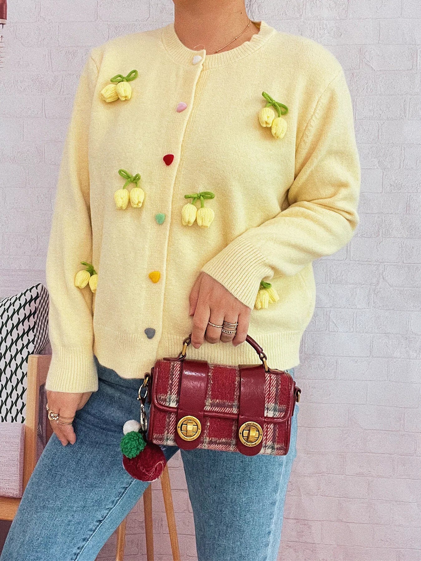 Flower Button Up Long Sleeve Cardigan 552f10f508244167b1fd0f9387378117-Max-Origin