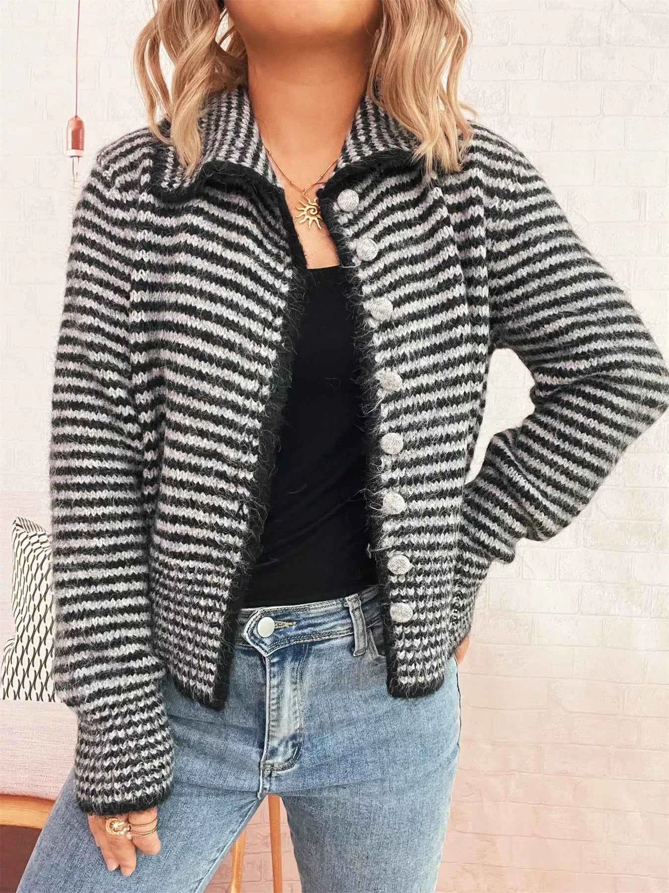 Striped Button-Up Long Sleeve Cardigan 552fccef982e45e9a4f9ed8ecd51ddc3-Max-Origin