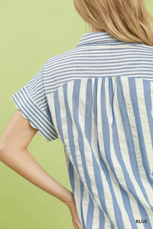 Striped Button Front Flutter Sleeve Top 55322a0d-fb5f-498e-acd8-19f68ed4ef40-Max-Origin
