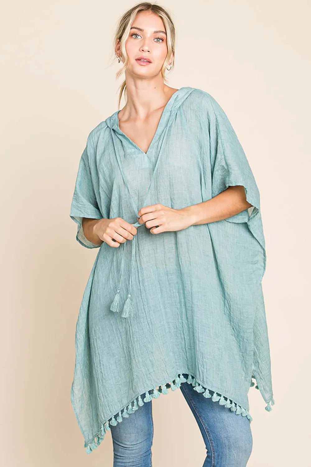 Cotton Bleu by Nu Label Tassel Hem Hooded Cover Up Mint 55362a5b-6bc0-43ef-8a35-6099b3672671-Max
